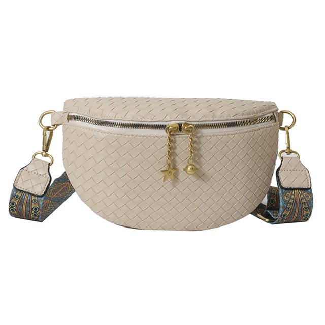 012 Bolso Cintura Tejido Pu Moderno Y Versátil Bolso Cruzado Un Hombro (beige)