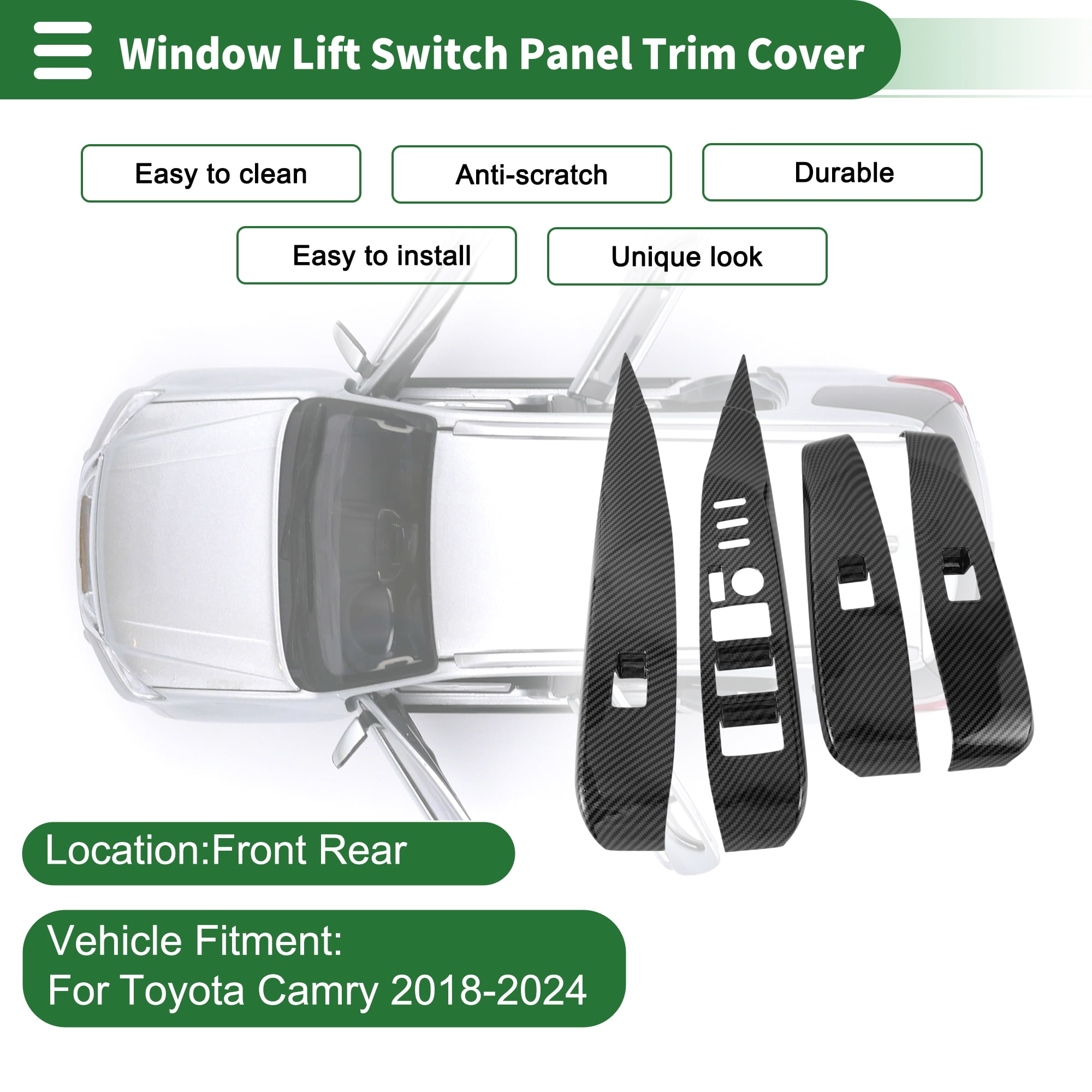 Unique Bargains Window Lift Switch Panel Trim Cover for Toyota Camry 2018-2024 Black