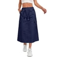 thumbnail image 2 of Womens Cargo Skirt High Waisted Drawstring Quick Dry Maxi Skirt Trendy Back Slit A Line Long Skirts Summer Skirts Navy S, 2 of 9