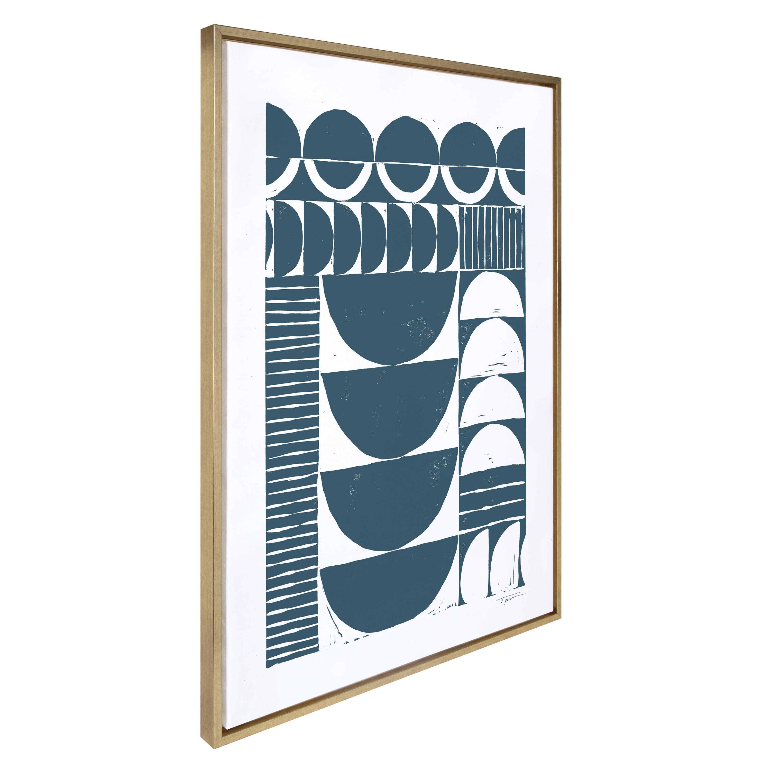 Kate and Laurel Sylvie Modern Circular Pattern Block Print Teal Framed Canvas Wall Art by Statement Goods, 28"x38" Gold, Chic Abstract Art for Wall