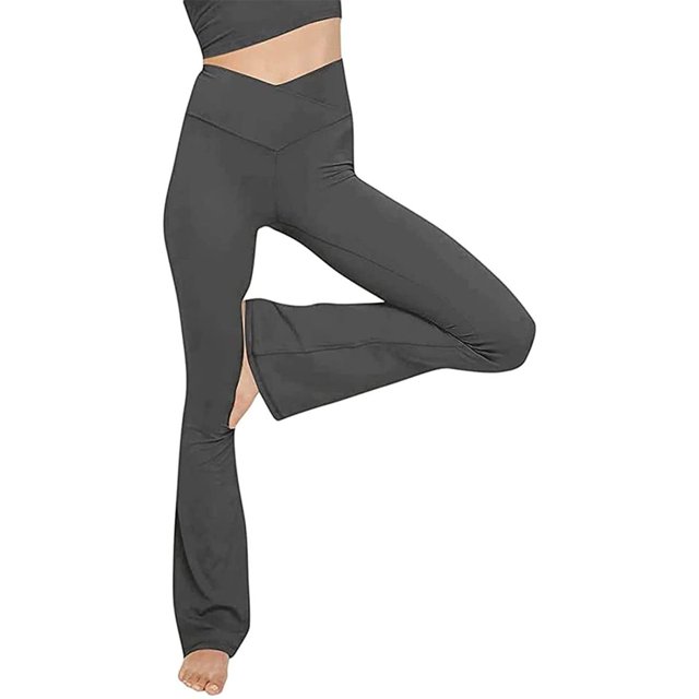 Flare Yoga Pants, Crossover Yoga Pants with Tummy Control, High-Waisted and Wide Leg