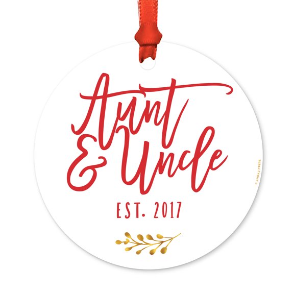 Family Metal Christmas Ornament, Aunt and Uncle Est. 2017, Includes Ribbon and Gift Bag