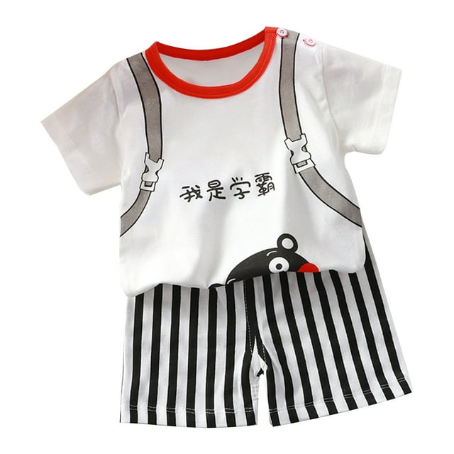 Shirts for Girls, Childrens Summer Home Clothing Round Neck Short Sleeved Shorts Two-Piece Set
