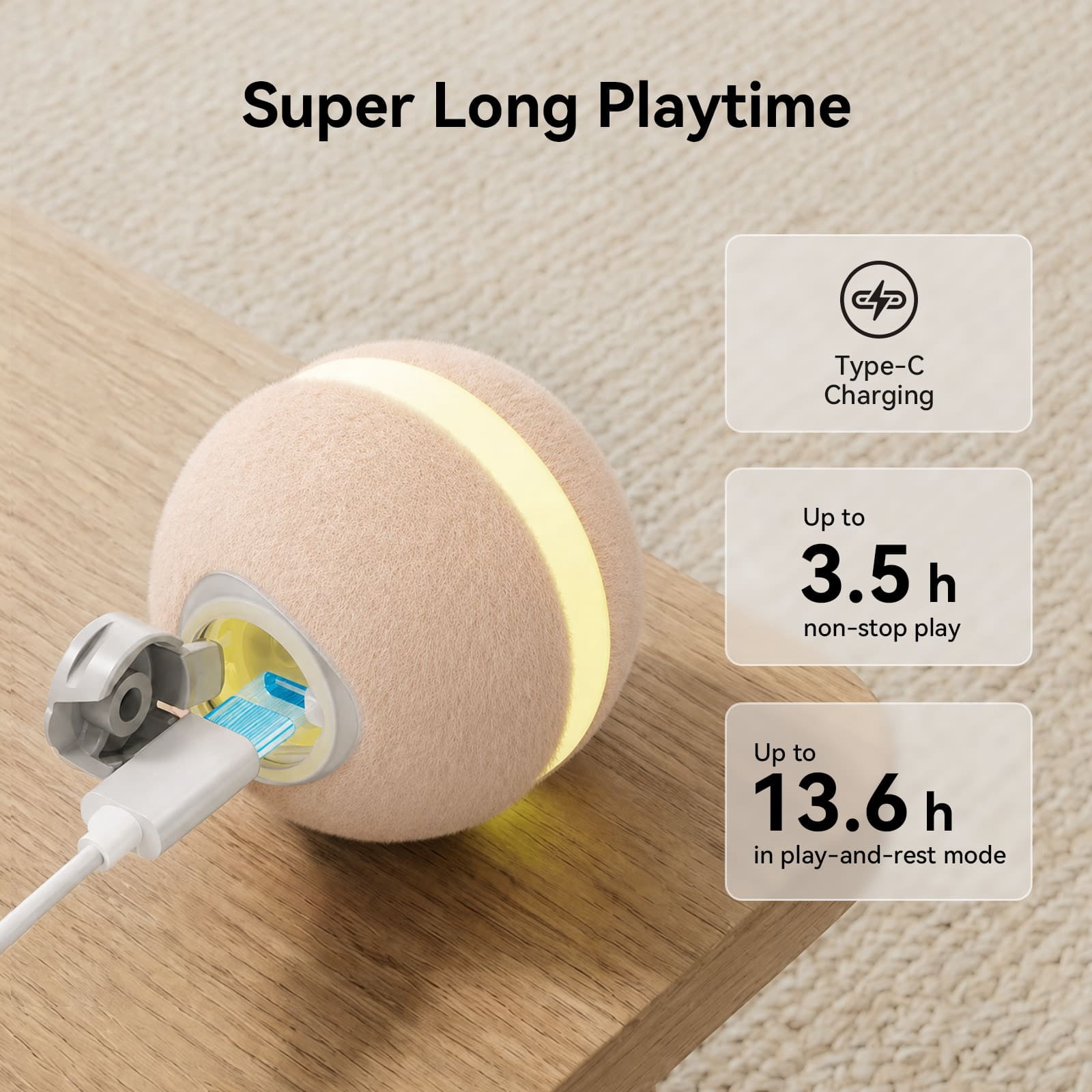 Cheerble Wicked Ball M3 Automatic Ball & Interactive Cat Toy with Bell, Apricot Beige