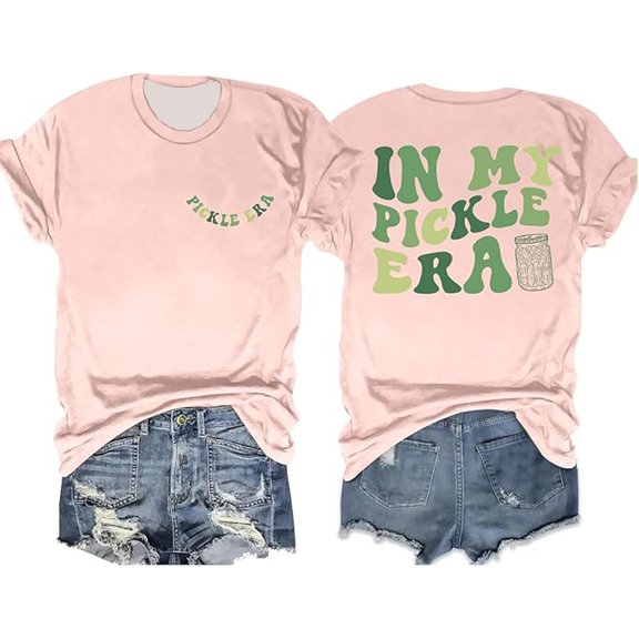Trendfront Womens Pickle Graphic T Shirt Crewneck Short Sleeve In My Pickle Era Letter Print Front Back Two Sided Casual Funny Summer Tee Tops