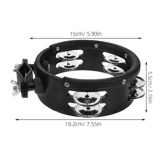 Drum Set Tambourine, Metal and Wood Frame, Easy -Hat Clamp Installation, Percussion Accessory