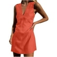 thumbnail image 4 of Weiqiqre Dresses for Women 2025 Summer Deep V Neck Sleeveless Linen Mini Dress Casual Beach Sunshine A-line Tank Dress, 4 of 6