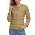 thumbnail image 2 of hoksml Women's Collarless Quilted Jacket Lightweight Button Down Puffer Coat with Pockets Minimalist Long Sleeve Winter Jacket, 2 of 7