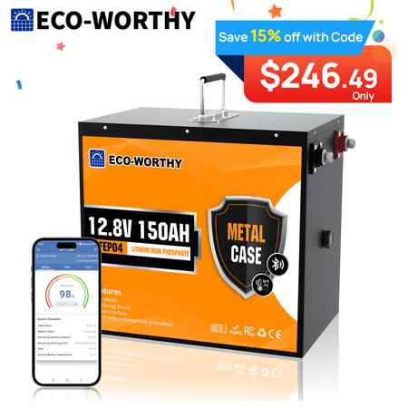 ECO-WORTHY 1920Wh 12V 150Ah LiFePO4 Lithium Battery Bluetooth For RV Home