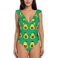 thumbnail image 2 of Goofa Cartoon Fruit 1 Print Women's Ruffled One Piece Swimsuit V Neck, 2 of 7