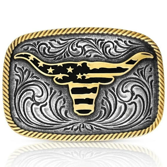 Montana Silversmiths Western Patriotic Longhorn Buckle