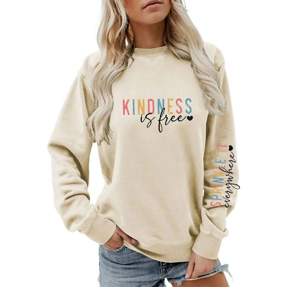 XIAOCHA Womens Sweatshirts Trendy Colorful Letter Print Crewneck Pullover Tops Drop Shoulder Long Sleeves Loose Fit Oversize Sweatshirts