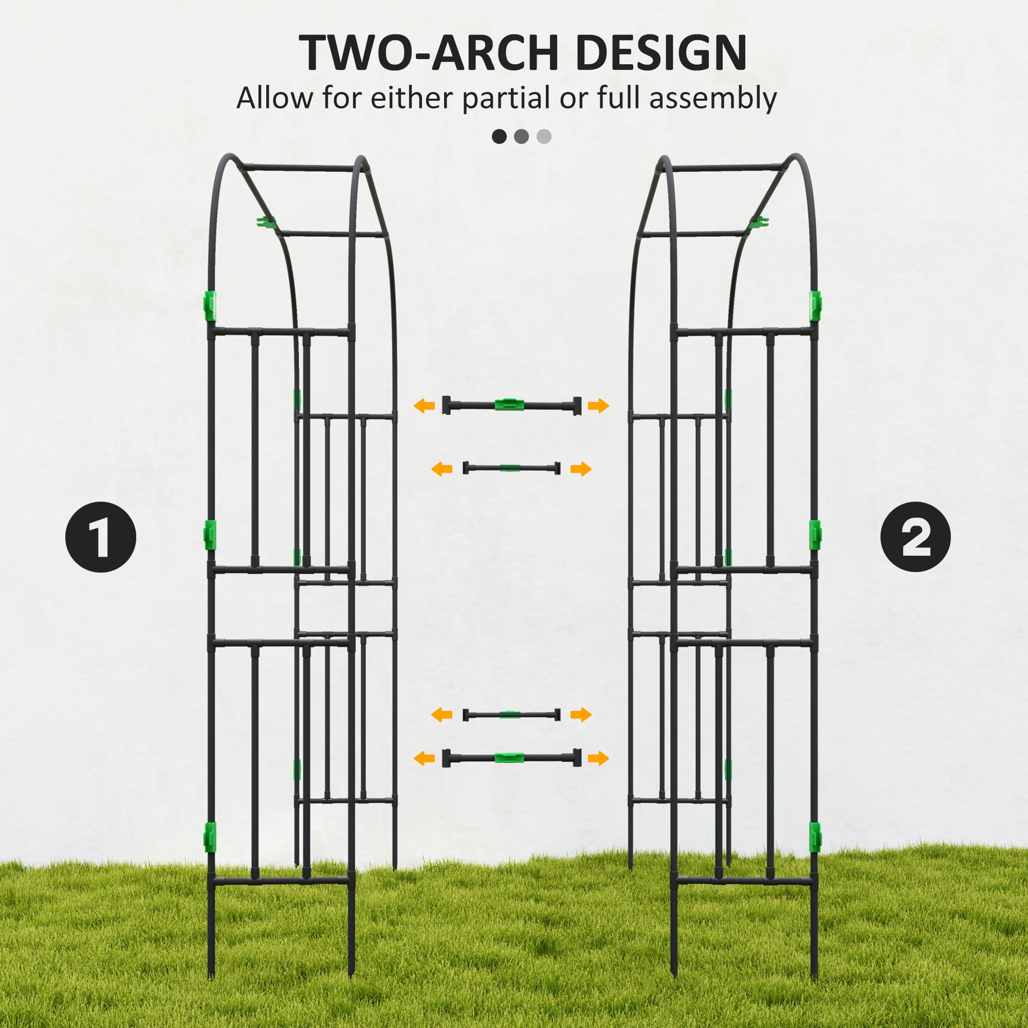 Outsunny 8 FT Tall Garden Arch Trellis, Outdoor Steel Plant Trellis Support with Climbing Net for Flowers, Vegetables