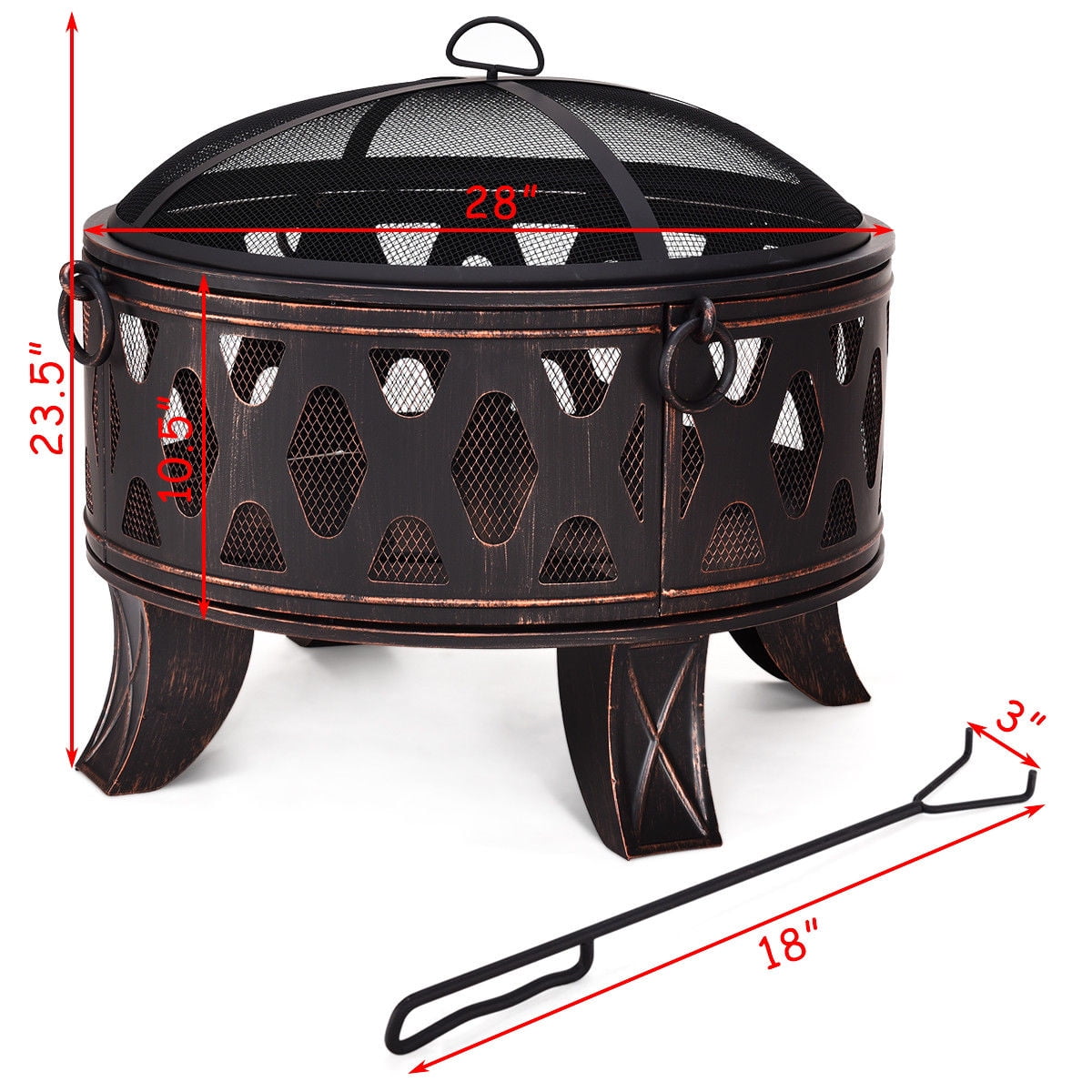 Costway 28" Outdoor Fire Pit BBQ Portable Camping Firepit Heater Patio