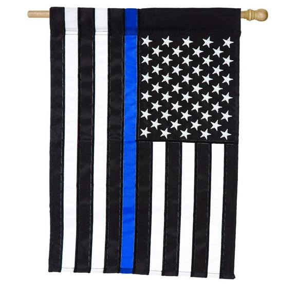 Evergreen Flag Thin Blue Line Applique House Flag - 28 x 44 Inches Outdoor Decor for Homes and Gardens