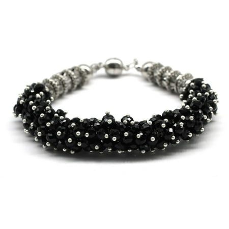 Swarovski Blue Bracelets - Man Made Crystal Sparkly Bling Shiny Dressy CZ Bracelet With Magnetic Ends in Black