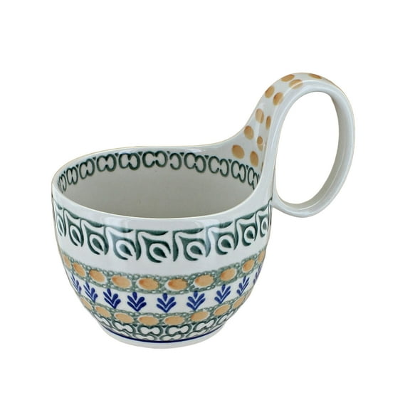 Blue Rose Polish Pottery Herb Garden Soup Mug