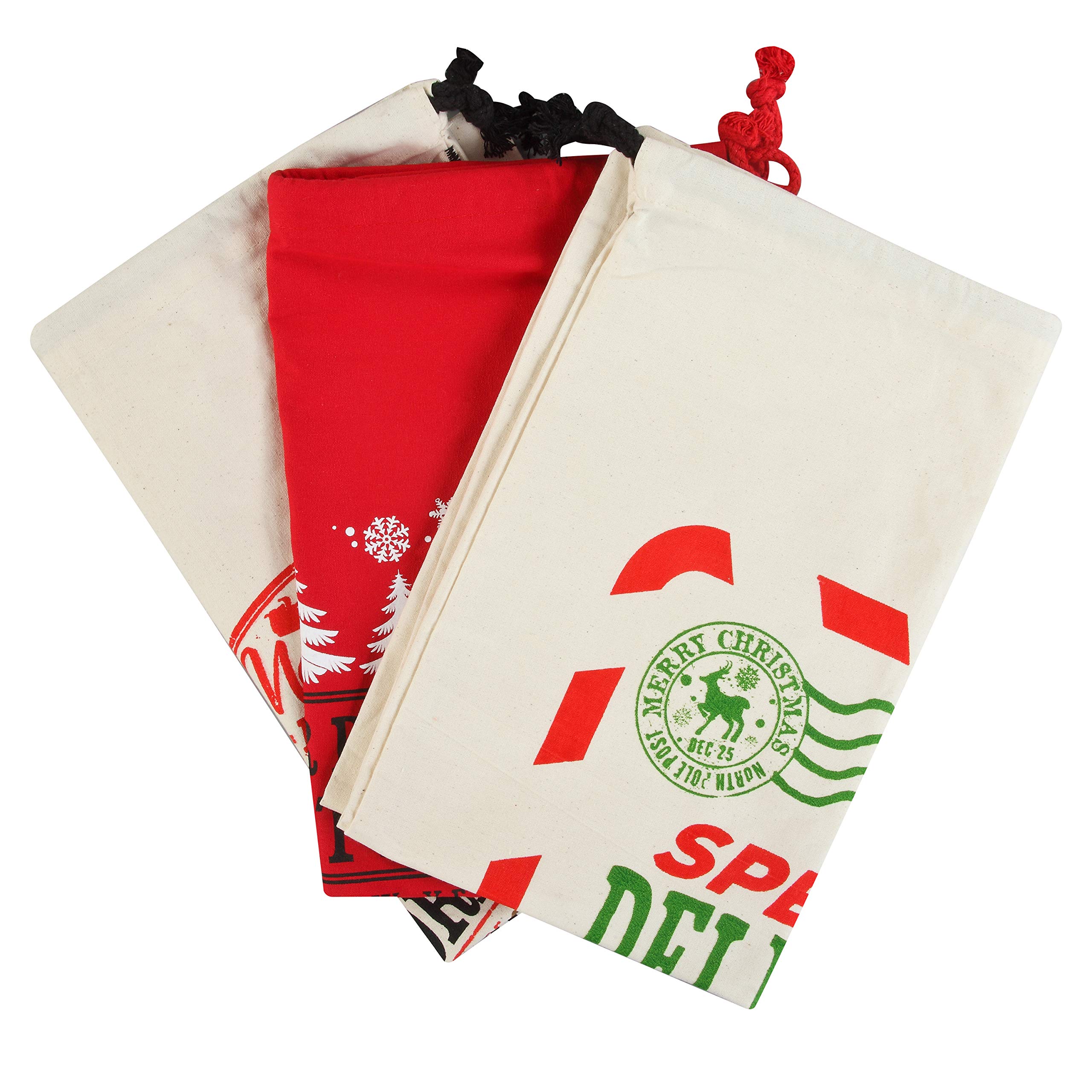Joyfy 3-Piece Santa Burlap Canvas Drawstring Gift Bags, 26 x 19 Inches photo 4