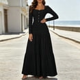 thumbnail image 2 of Ygbgbb Women Square Neck Tiered Maxi Dress, Long Sleeve Textured Fabric Fitted Bodice Ruffle Tier Skirt Dress for Party and Dating Black M, 2 of 9