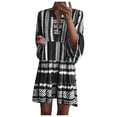 thumbnail image 2 of PENGXIANG Femmes Manches Longues Boho Graphique Imprimé Robe en Vrac V-Cou Mini Robe, 2 of 7