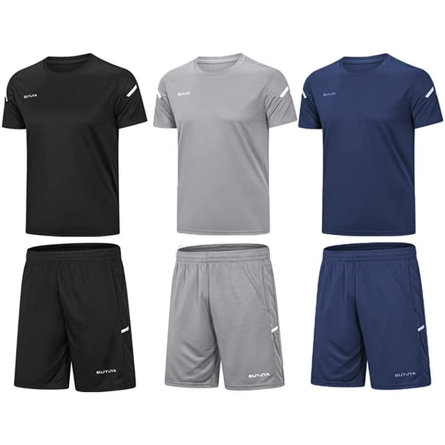 Men's Workout es Active Athletic Shorts Shirt Set 1 or 3 Pack for ball Football Exercise Training
