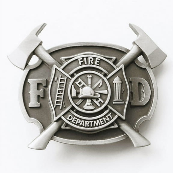 Western Men‘s Zinc alloy Leather Belt Buckle Firefighter FD Cross shape Pattern