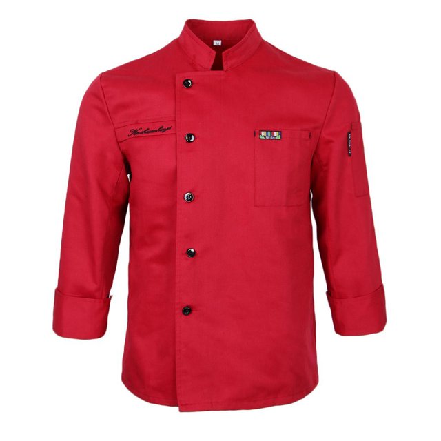 Thinsony Chef Jacket Coat Uniform Long Sleeve Hotel Kitchen Cook Apparel Red XL