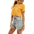 thumbnail image 6 of Women's Boxy Crop Top Round Neck Short Sleeve Casual 100% Cotton Cropped Tee T-Shirt, Mustard, X-Large, 6 of 10