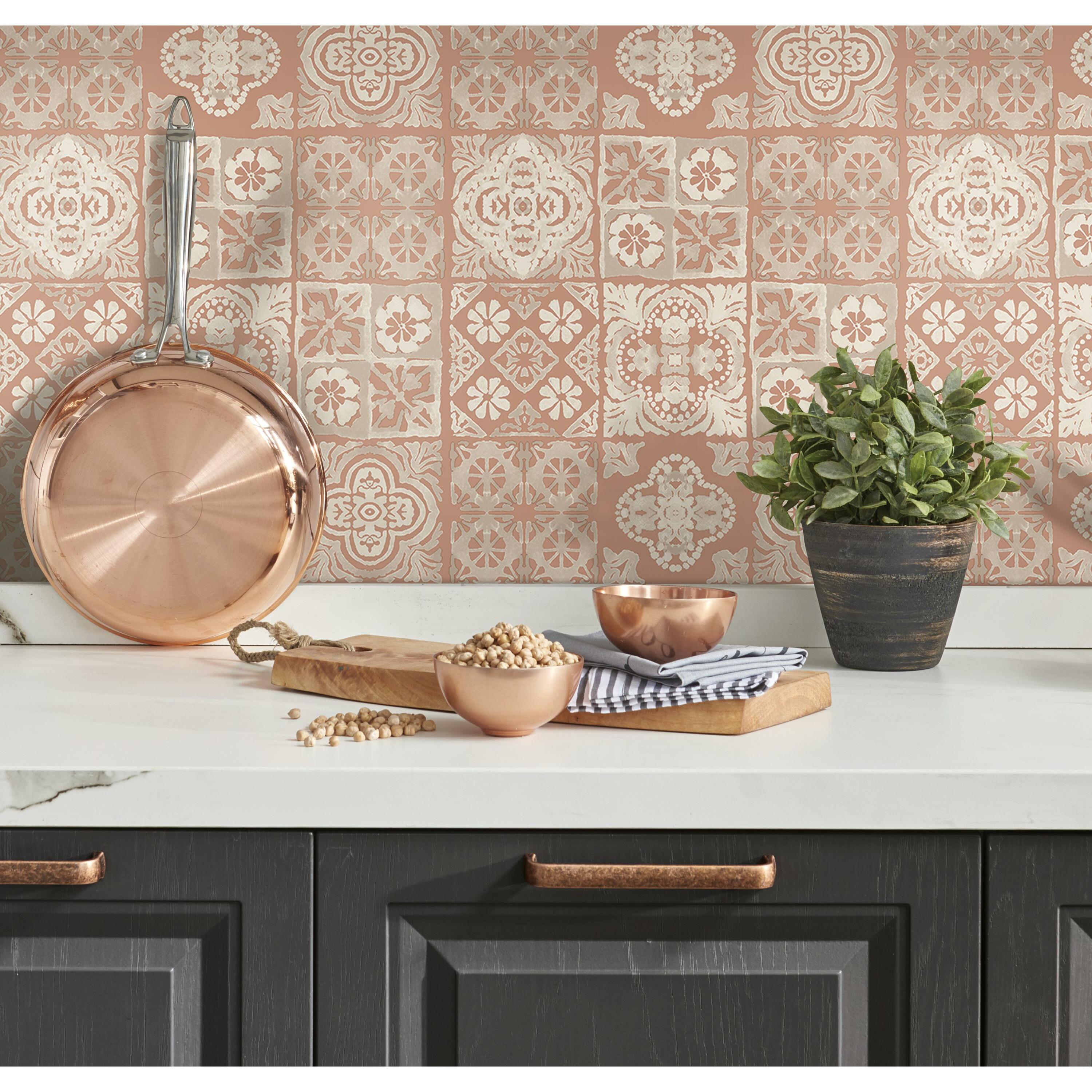 RoomMates Mid-Century Beads Orange Plaid Peel and Stick Wallpaper