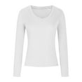 thumbnail image 3 of CaComMARK PI Up to 65% off!Womens Long Sleeve Shirts Sexy V Neck Ribbed Knit Fitted Casual Tops Tee Slim Basic Shirt White M(M), 3 of 5