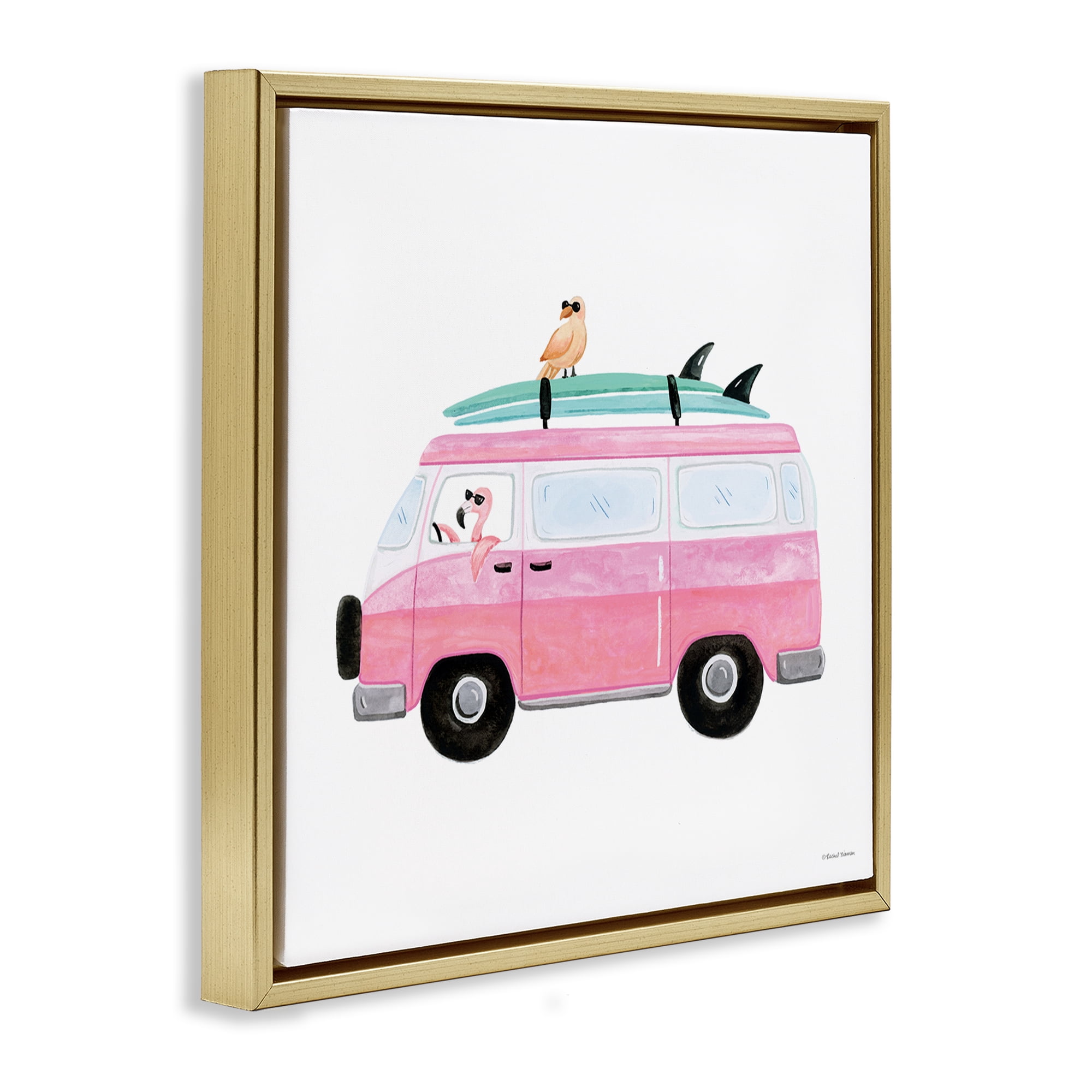 Stupell Industries Summer Birds & Van Transportation Painting Gold Floater Framed Canvas Art Print Wall Art, 18 x 18