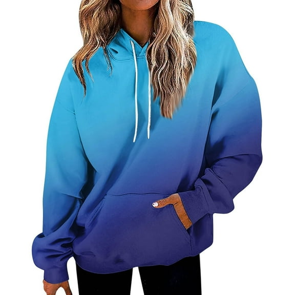DQRPSEETB Scoop Neck Tops for Women Women's Long Sleeved Sweatshirt with Gradient Letter Printed Pockets and Hooded Sweatshirt Fashion T Shirt