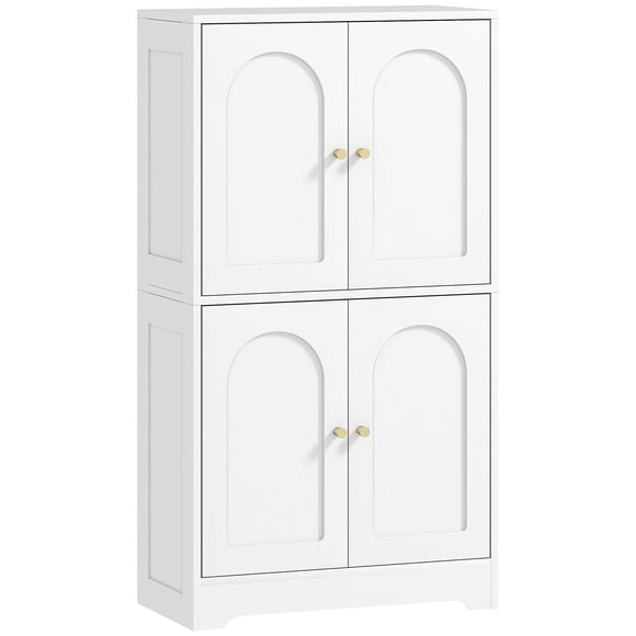 43" White Kitchen Pantry Cabinet, Freestanding Modern Storage Cabinet with Arched Doors and Adjustable Shelves, Melamine Particle Board for Kitchen, Bathroom or Hallway, 23.6"W