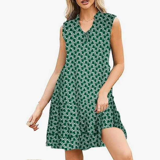 Puntoco Vestido De Manga Corta Con Cuello En V, Vestido Sexy Con Estampado De Lunares Florales Y Manga Corta Para Mujer, Sin Estampado De Posicionamiento, Verde Xxl