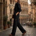 thumbnail image 5 of ClodeEU Women's Button Down Collared Long Sleeve Jumpsuit,High Waist Wide Leg Romper with Pockets ,Women's Plus XXXL, 5 of 7