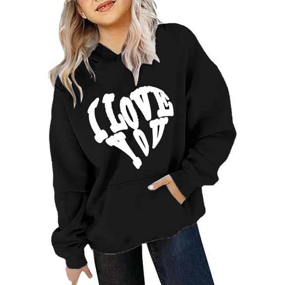 Girl Hoodies Size 6 Letter Print Long Sleeves Graphic Sweatshirt Fleece Pullover Oversized Clothes Gifts for Kids,110(4-5 Years),Black