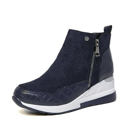 

DVKOVI Botas Vaqueras Para Mujer Womens Ankle Cowboy Boots Women Shoes Thick Bottom Wedge Heel Casual Ankle Boots Fashionable Round Toe Side Zipper Short Boots Womens Wedge Dress Shoes Blue 40