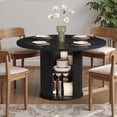 thumbnail image 6 of Asofer Round Dining Table for 4, Circle Dining Table with 2-Layer Storage and Smooth Sliding Wood Doors, Iron Strip Frame Base for Kitchen Living Room, Black, 6 of 10