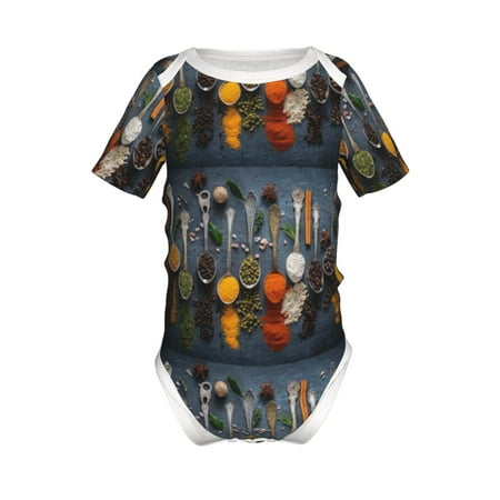 

Lukts Various Herbs And Spices In Spoons Print Baby Short Sleeve Romper Onesie for Newborn Baby Boys and Girls-9M