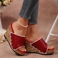 thumbnail image 2 of Dakaela Women's Platform Wedge Sandals Comfortable Open Toe Cork Wdges Slides Leather Dressy Casual Summer Beach Shoes Red Size 6.5, 2 of 9