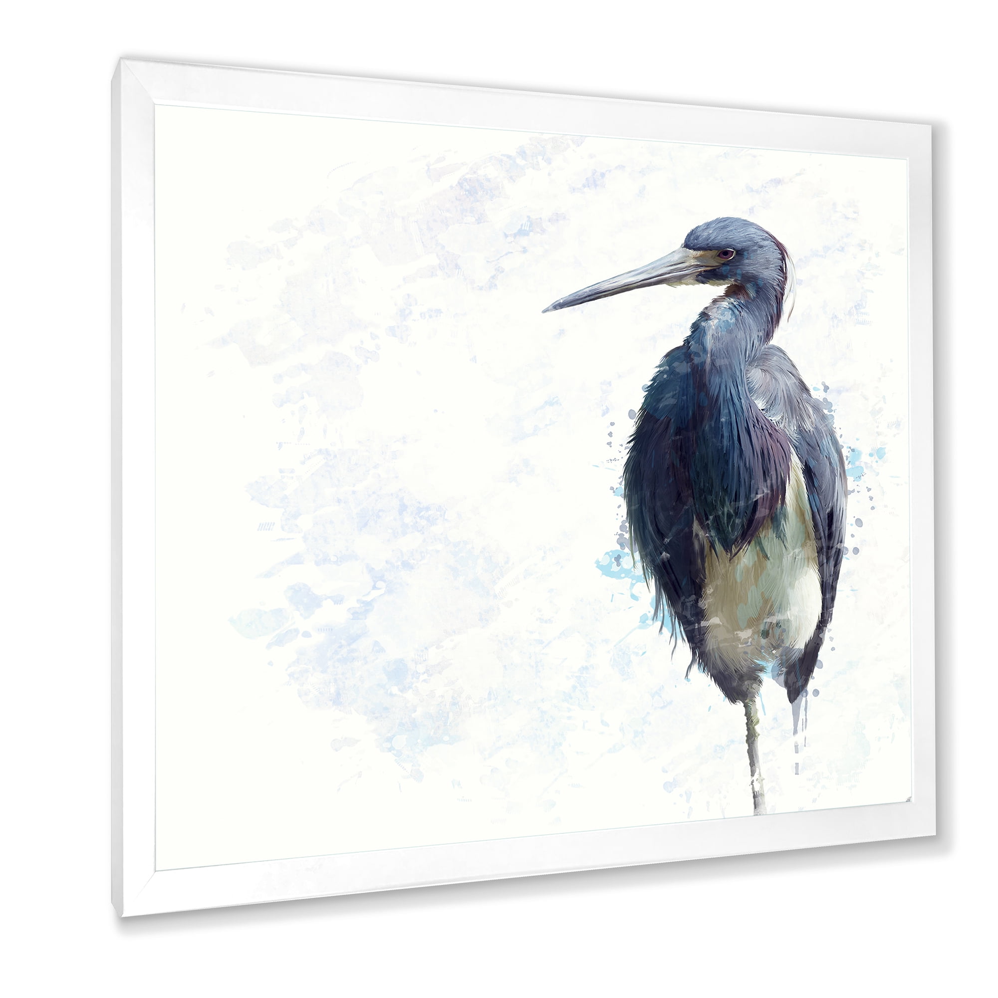 Designart 'Tricolored Heron Bird On White' Farmhouse Framed Art Print