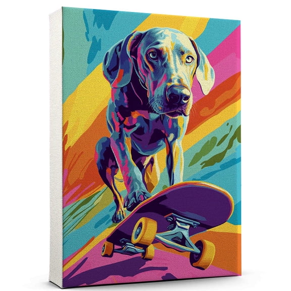 Weimaraner Dog Skateboarding Art Stretched Canvas Size 8x12 – Weimaraner Dog Playing Skateboarding Wall Art, Dog Lover Canvas, Sports Theme Decor for Living Room