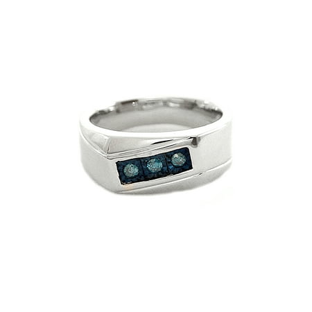 Men's Blue Diamond Accent Three-Stone Sterling Silver Ring