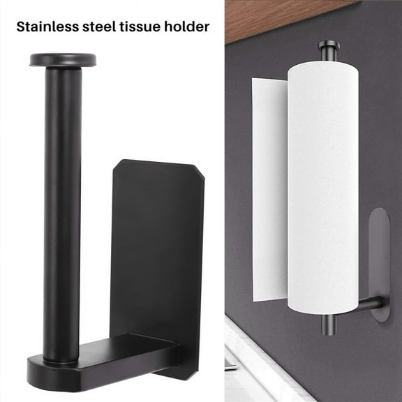 Toilet Paper Holder Self Adhesive Kitchen Washroom No Drilling for Bathroom Stick on Wall Stainless Steel Brushed - Black