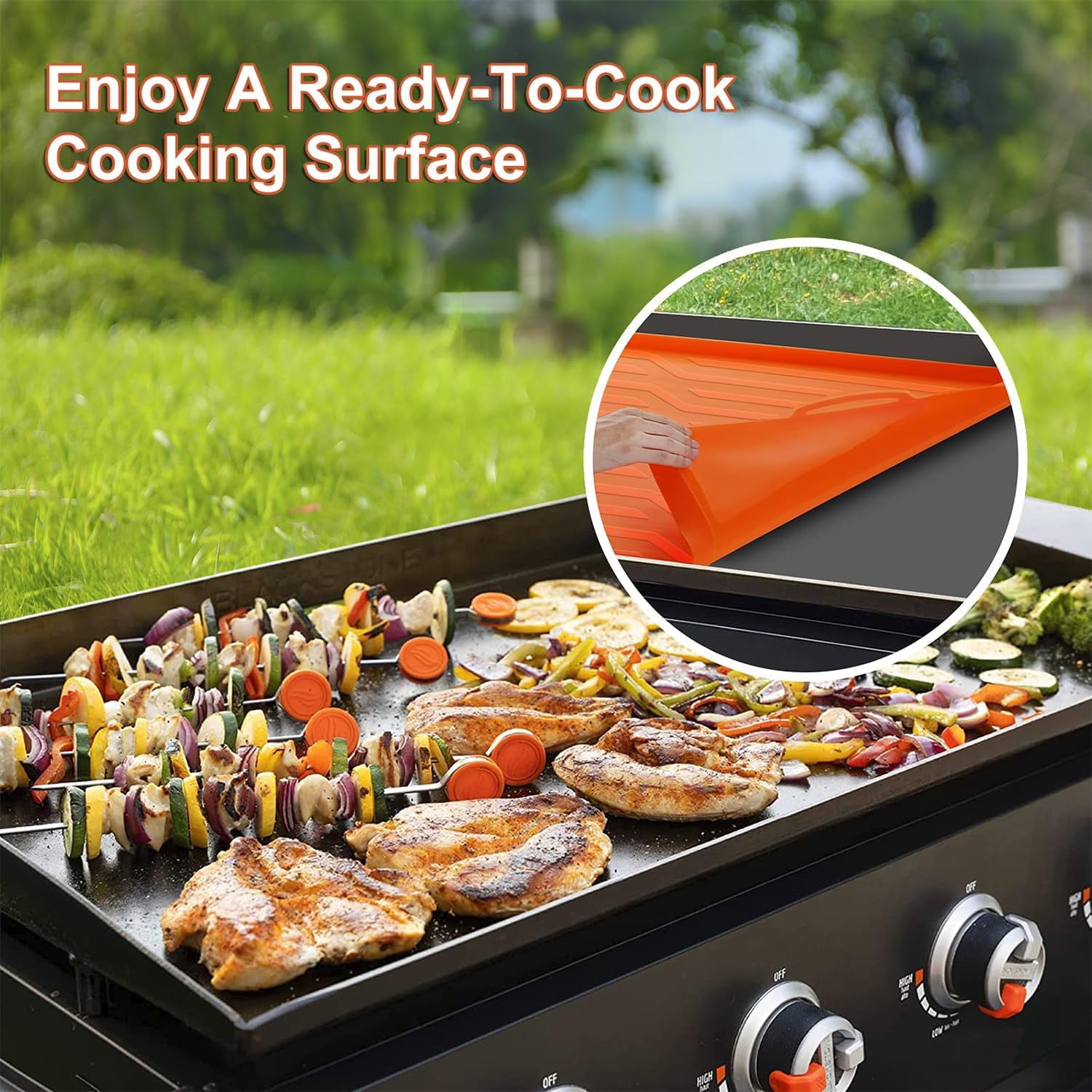 Silicone Griddle Mat For 36 Inch Blackstone Grill - Heavy Duty Reusable Protective Cover Pad, Orange 36 Inches