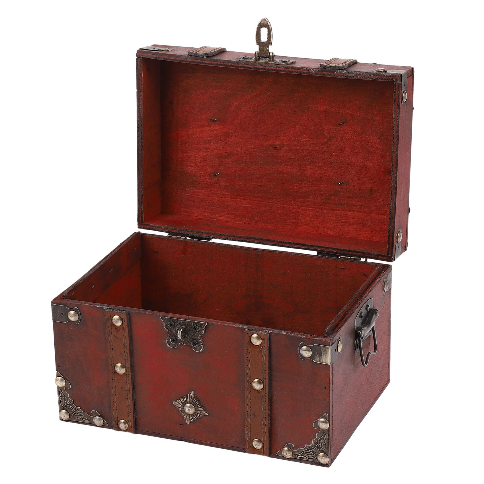 Classic Treasure Chest Wooden Jewelry Trinket Storage Box Case Holder with Lock