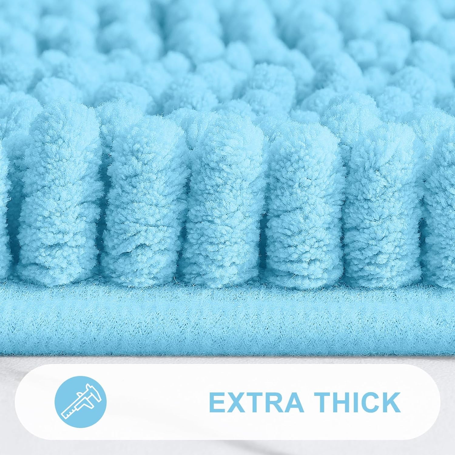 Chenille Striped Bathroom Rugs 24x16, Extra Thick and Absorbent Bath Rugs, Non-Slip Soft Plush Shaggy Bath Carpet, Machine Wash Dry, Bath Mats for Bathroom, Blue