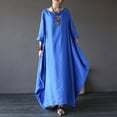 thumbnail image 3 of Aosijia Oversized Cotton Linen Maxi Dress for Women Crew Neck Summer Long Sleeve Maxi Dresses Casual Loose Long Dress Plus Size Ladies Vintage Shirt Dress Blue XL, 3 of 8