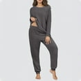 thumbnail image 5 of BLTIBY Fleece Pajama Sets for Women 2 Piece Crew Neck Fuzzy Long Sleeve Pants Loose Casual Sleepwear Outfits with Pockets Dark Gray S, 5 of 6