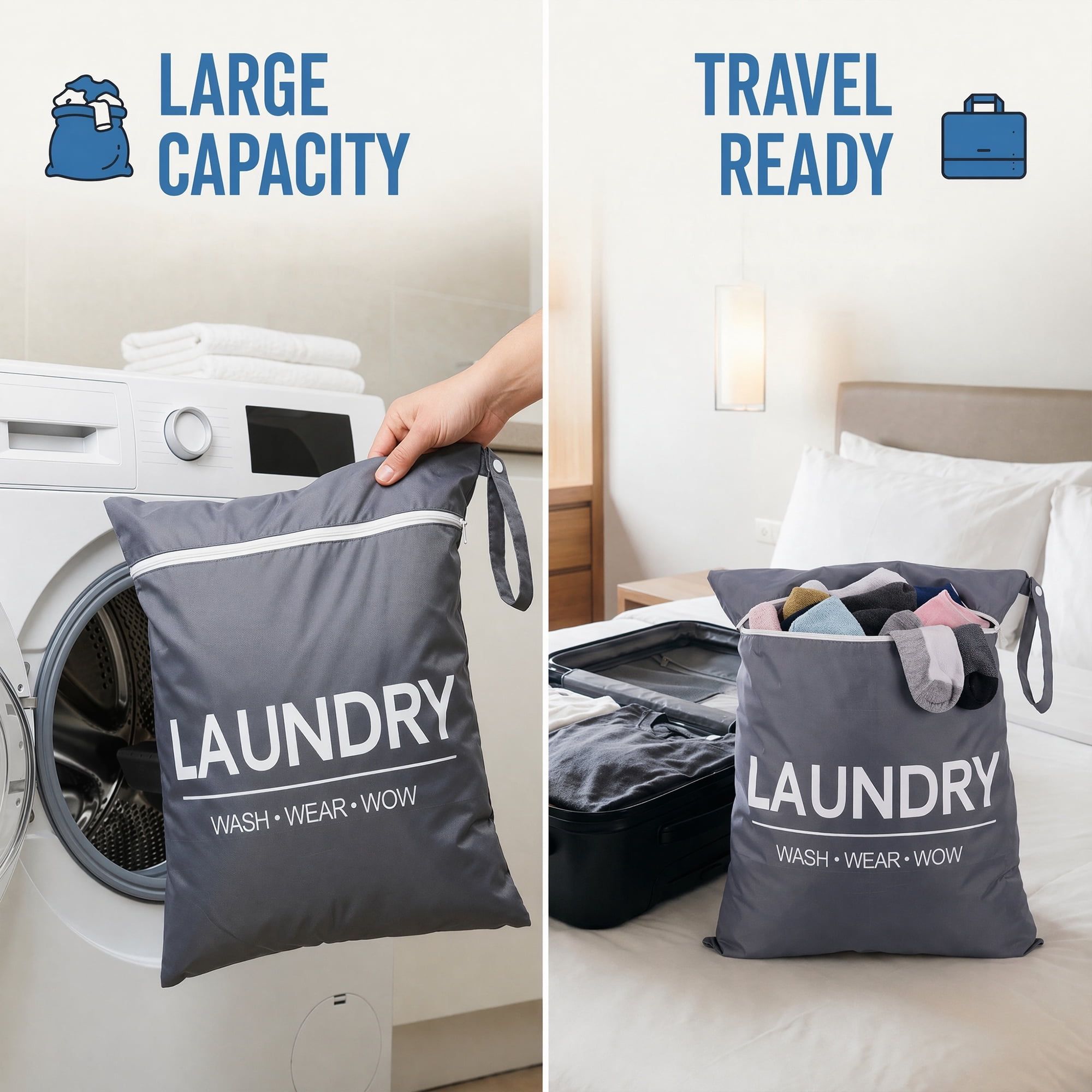 Unique Bargains 2Pcs Oxford Cloth Zipper Mesh Clothes Laundry Bag Gray-White 15"x18.9"
